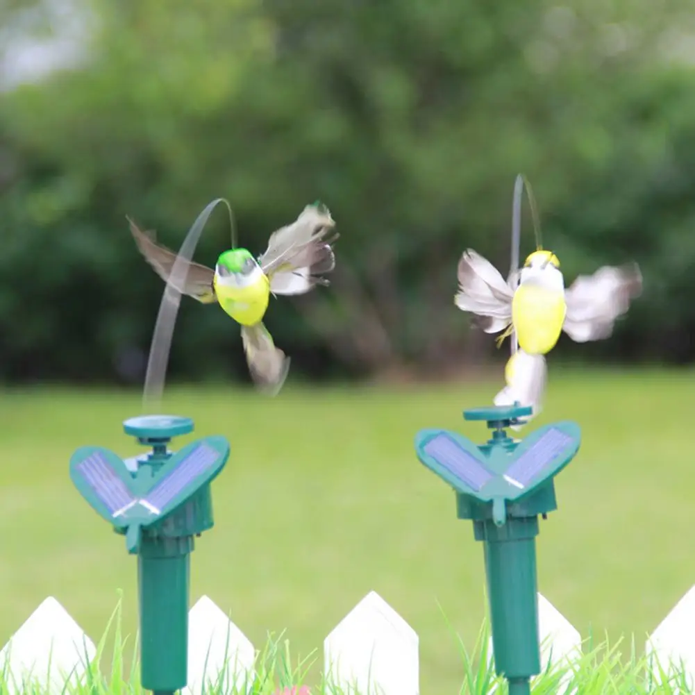 Solar Powered Flying Feather Wing Fake Hummingbird Flying Wobble Artificial bird Yard Garden Ornament Decor