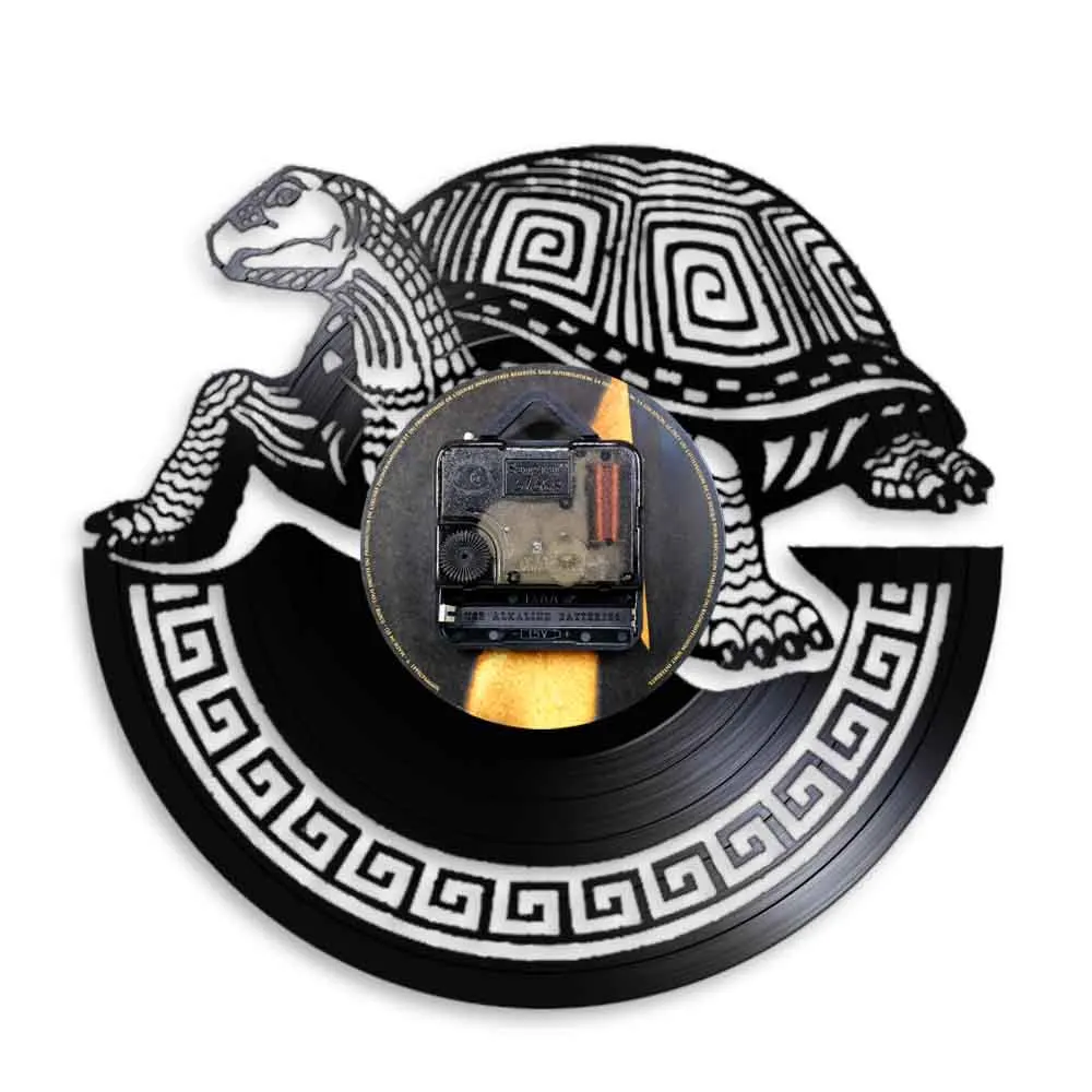 Inspiration Sea Turtle Clock Ocean Reptile Wall Clock Coastal Beach Theme Home Decor Watch Carved Gramophone Music Record Clock