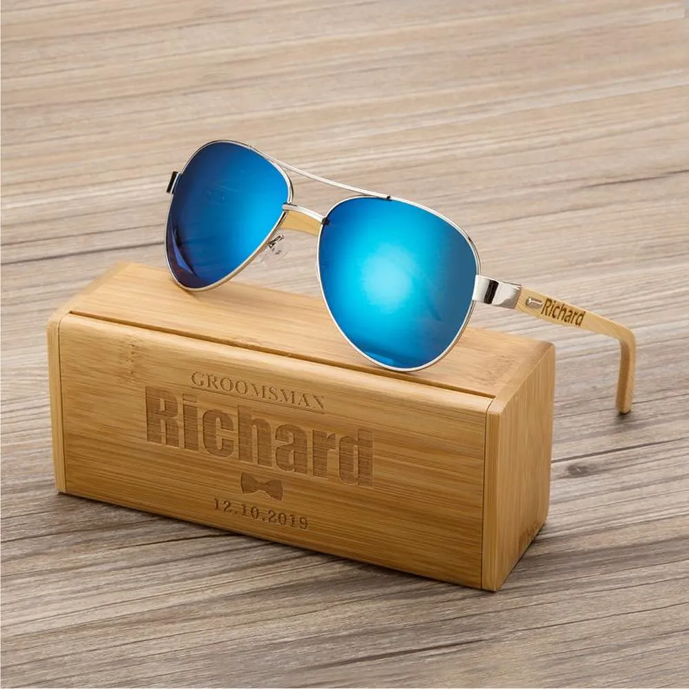 Personalized groomsman Wooden Sunglasses, Engraved Unisex Sunglasses with Wooden Box, Mens Bachelorette Christmas gifts