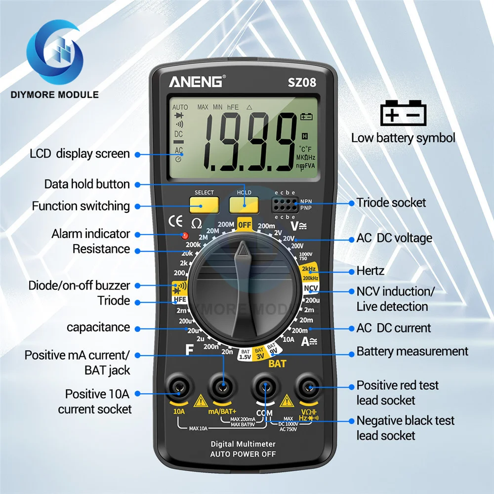 ANENG SZ08 Digital Multimeter Ultra-thin storage Professional Multimetro Auto Voltmeter AC DC 220V Resistance Handhold Testers