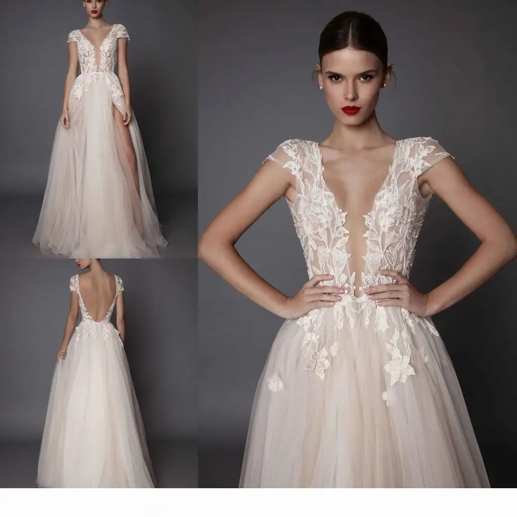 Robe de soirée longue en Tulle, tenue de soirée de standing, Sexy, avec des Appliques en dentelle, décolleté en v profond, dos nu, manches courtes, fente latérale, robe de bal de célébrité