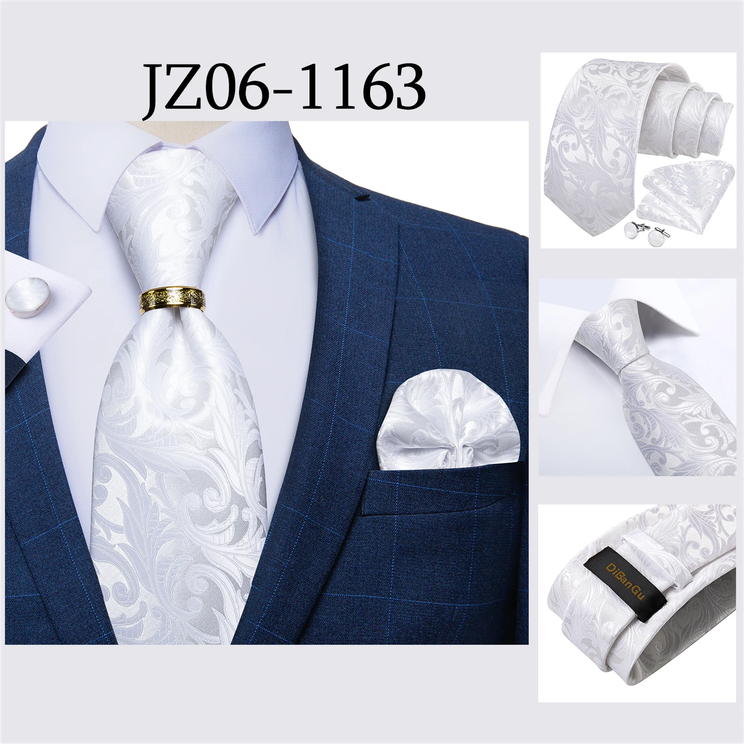 Beige Floral Herren Krawatten Taschentuch Manschettenknöpfe Hochzeit Party Krawatten für Männer Edelstahl Drachen Ring Männer Accessoires Geschenk – Detail 26
