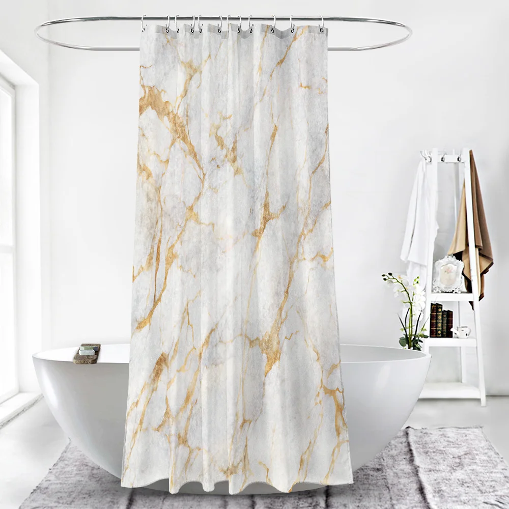 Gold Marble Waterproof Shower Curtain Set With 12 Hooks Bathroom Curtains Polyester Fabric Bath Mildew Proof Home Decor