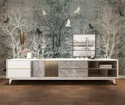 Retro black and white twigs bird forest night scene Background wall murals Home decoration self-adhesive material 3d wallpaper