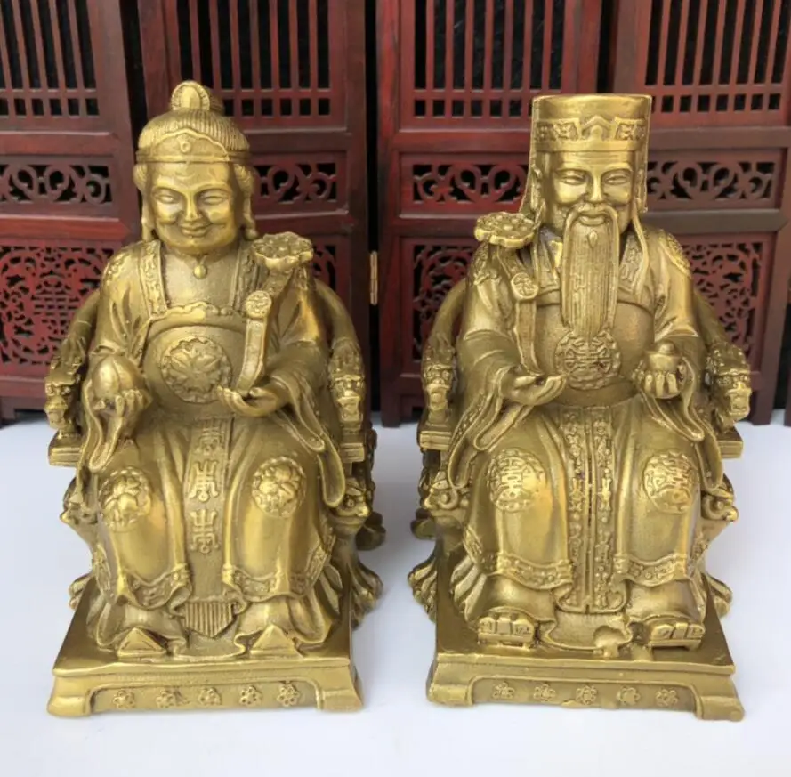 

China brass land god crafts statue A pair