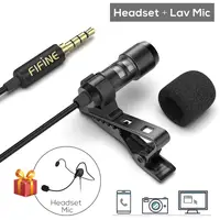 FIFINE Micrófono de solapa Lavalier para cámara DSLR de teléfono celular, micrófono de auriculares externo para Vlogging Video/Intervista/Podcast