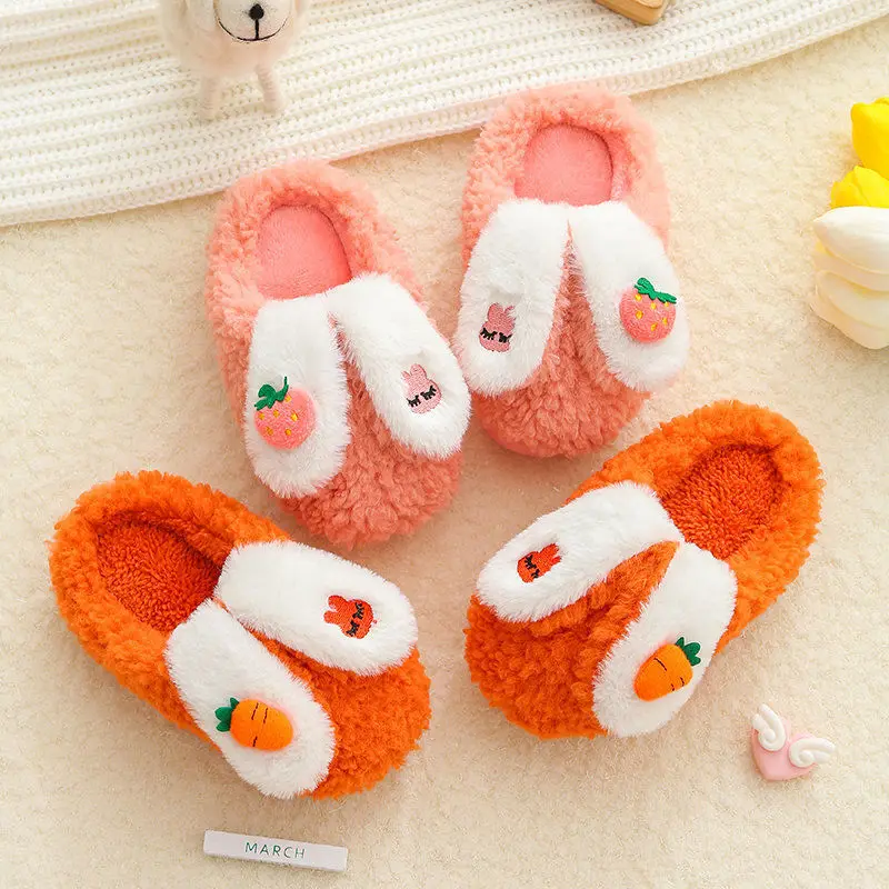 Winter Furry Slippers Children's Warm Cotton Slippers for Boys and Girls Soft-soled Slippers Kids House Slippers Baby Slippers