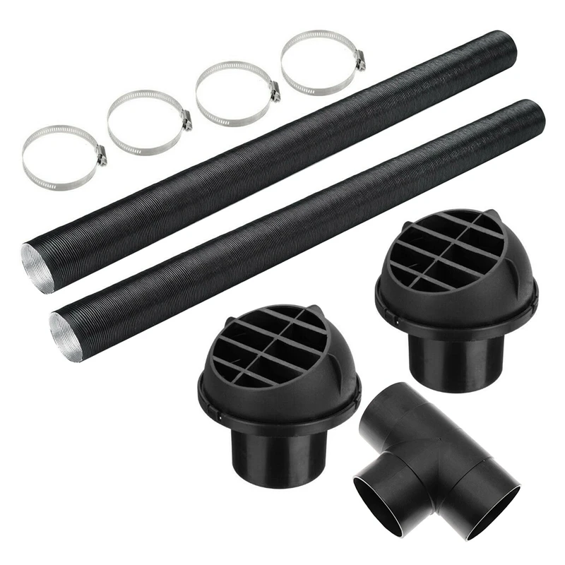 60mm Car Auto Heater Pipe Duct T Piece Warm Air Outlet Vent Hose Clips Set for Parking Heater Webasto Eberspacher