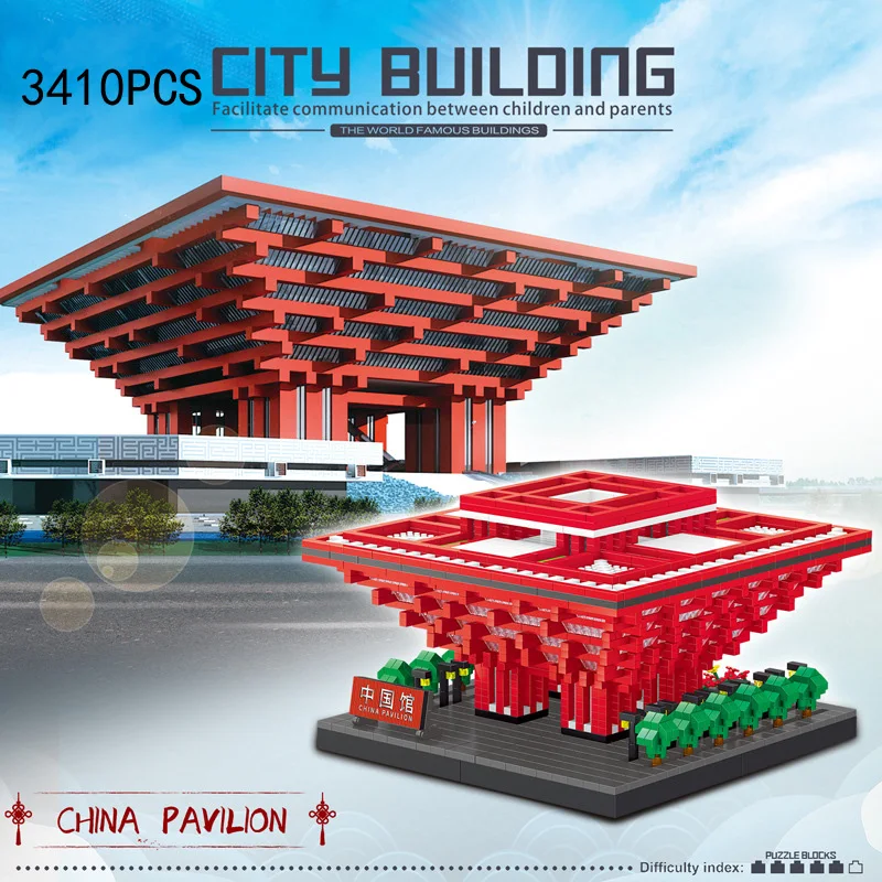 World Famous Architecture Expo 2010 Shanghai China Pavilion Micro Diamond Block Model Brick Educational Toy Collection Nanobrick