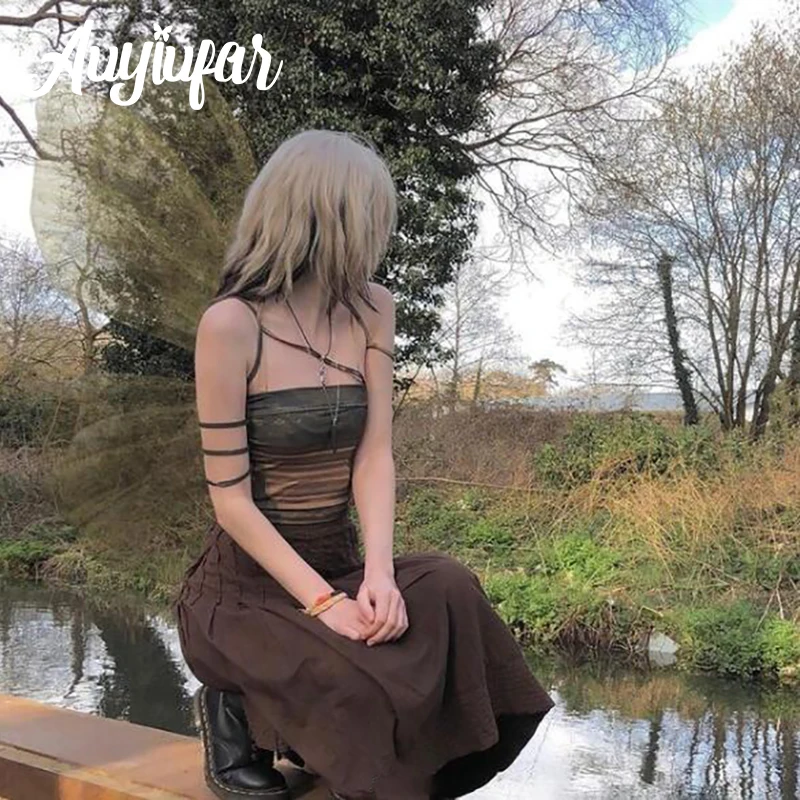 Yiufar-Bandage vert nickel é pour femme, Streetwear grunge, ceinture mince Y2K, batterie avec tube, esthétique Y-Vintage