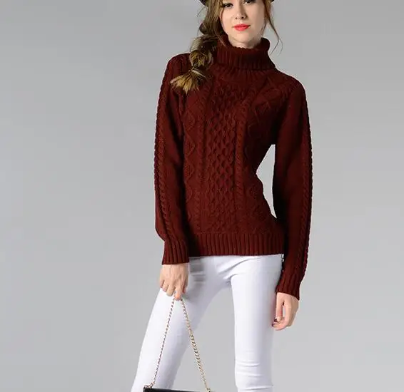 2021 Europe And America Fan Autumn And Winter Thick Cashmere Sweater Female Mock-Neck Lazy Loose Sweater Cable Knitted Bottoming