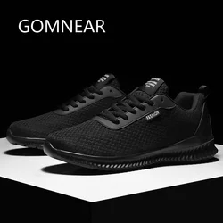 GOMNEAR Black Casual Shoes Men Soft Comfortable Walking Shoes Summer Light Mesh Running Sport Shoes Lace-up Breathable Sneakers