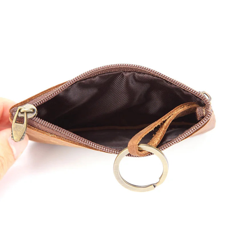 Vintage Genuine Leather Men\'s Coin Purse Zipper Wallet Retro Pocket Key Holder Small Money Bag Slim Purse For Male