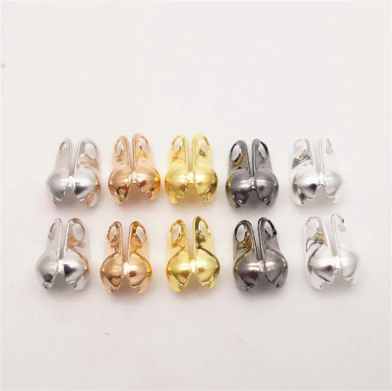 200pcs 1.5/2.0/2.4/3.2mm Fold Connector Clasp Ball Chain Calotte End Crimps Beads Components For DIY Jewelry Making Supplie