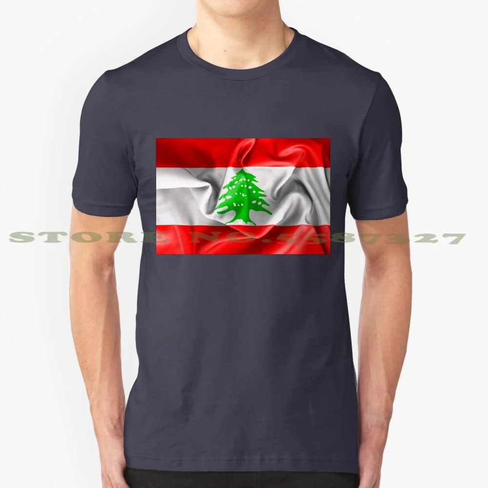 Lebanon Flag 100% Cotton T-Shirt Lebanon Flag Lebanese Texture Patriotic Background Ripple Shadow Creased Crumple Symbol Asia