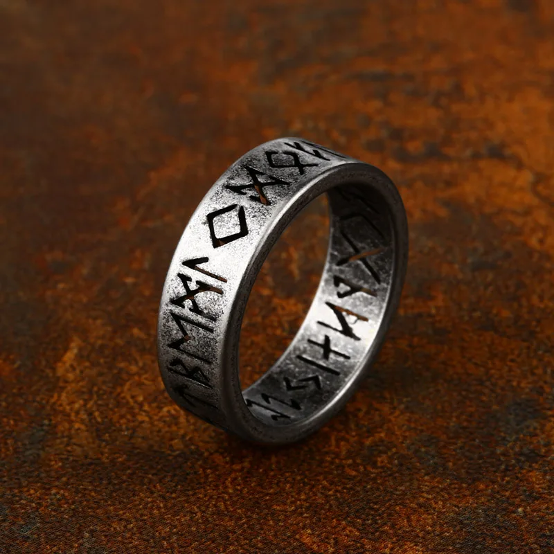 Dropshipping Viking Nordic Style Men Ring  Vintage Jewelry  Amulet Rune Finger Hollow Jewelry