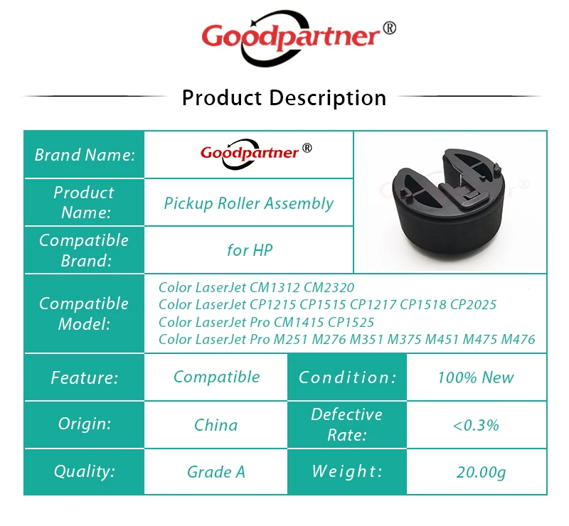 50X Pickup Roller for HP CP2025 CP1215 CM1415 CP 1210 1215 1510 1515 1518 2025 1525 CM 1312 2320 1415 M251 M375 M451 M475 M476
