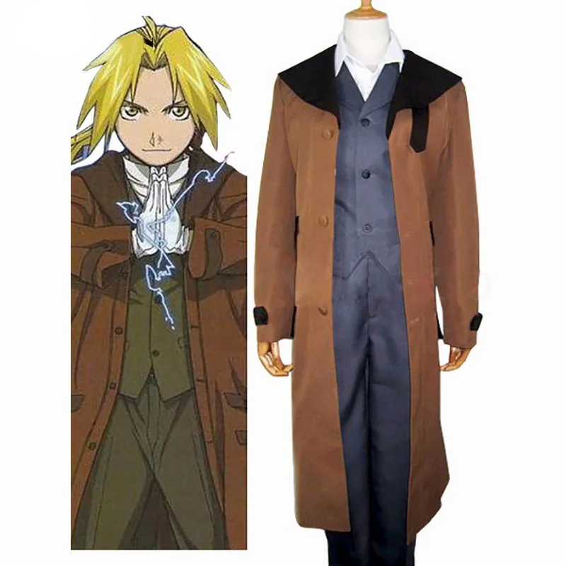 Anime Fullmetal Alchemist Edward Elric Brown Coat Shirt Pants Vest Cosplay Costume Customize Size