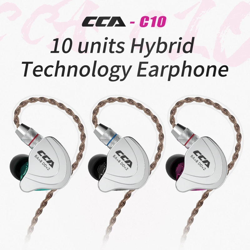 Cca c10 4ba + 1dd fone de ouvido híbrido, fone hi-fi dj monito esportes de corrida unidade de 5 unidades de headset com cancelamento de ruído c12