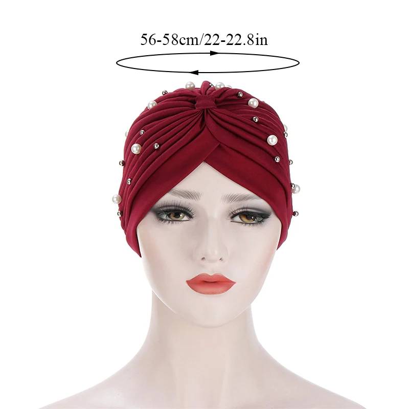 New Fashion solid Color Pearl Muslim Turban Scarf Women Islamic Inner Hijab Caps Arab wrap Head femme musulman turbante mujer