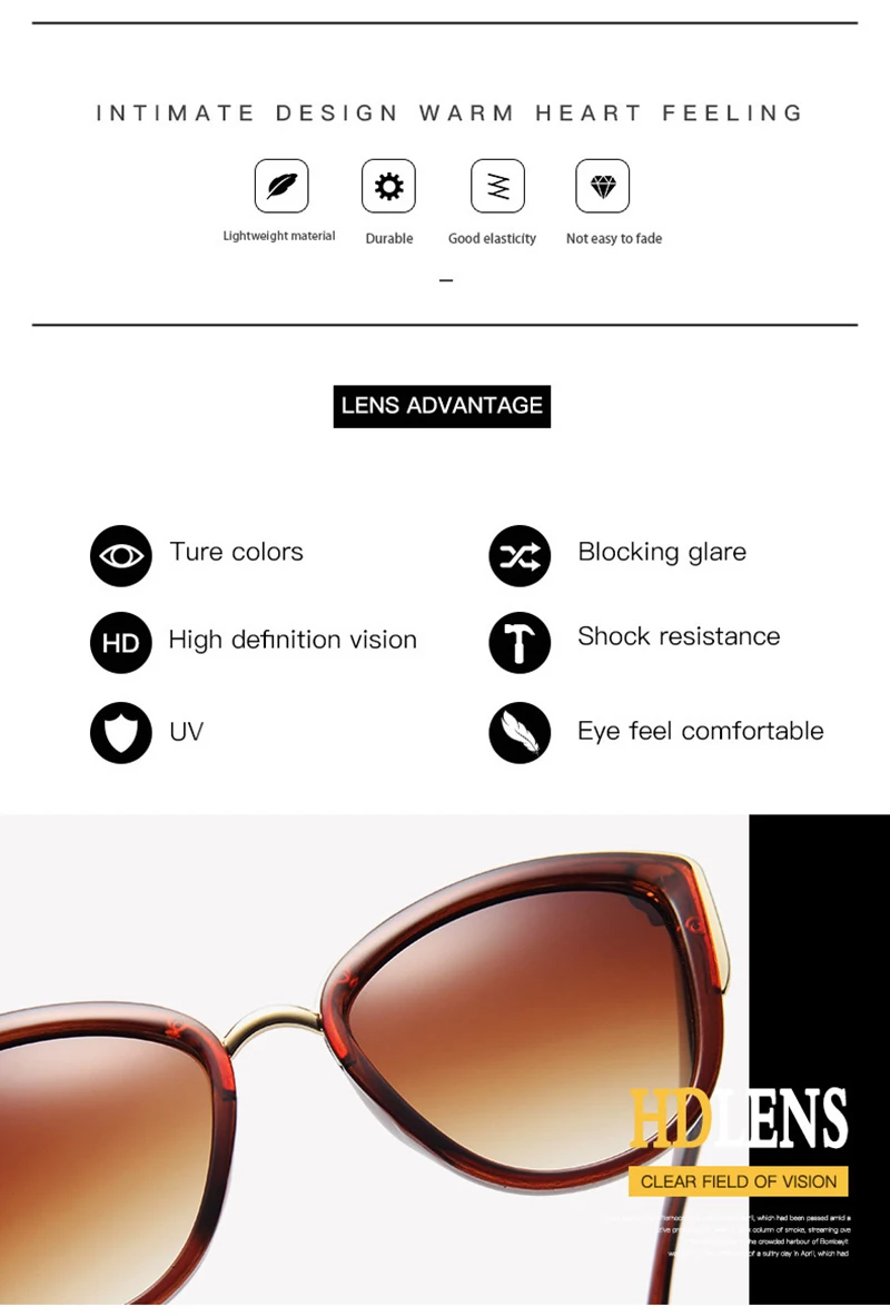 Klassische Cateye Frauen Sonnenbrille Vintage Anti-glare Cat Eye Sonnenbrille Weibliche Mode Leopard Driving Shades UV400 – Detail 3