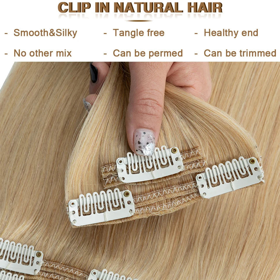 S-noilite Clip In Natural Hair Extensions 50g-170g Full Head Natural Hair Clip Brazil Human Hair Straight Hairpiece 8Pcs/Set