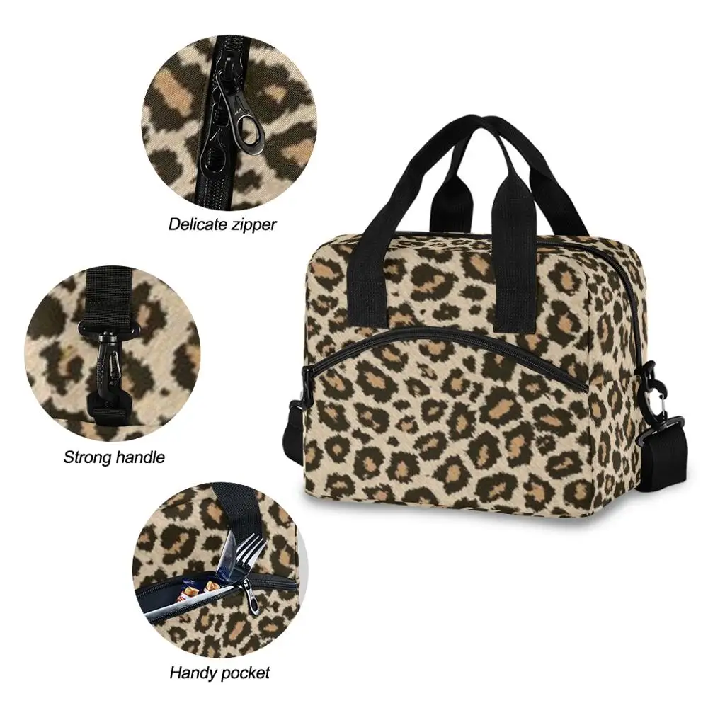 ALAZA Men Women New Insulation Thermal Lunch Bag Fresh Keeping Large Leopard Printed Tote Box Portable One Shoulder Cooler Bags