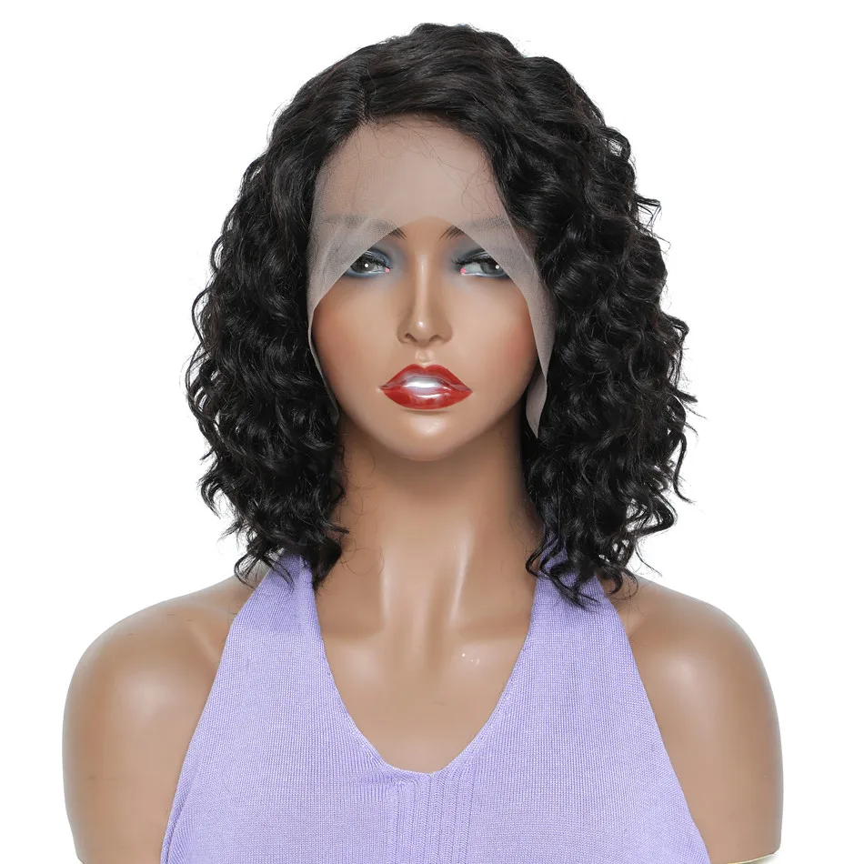 Perucas de Onda Profunda Curta com o Cabelo do Bebรช, Remy Brasileiro Cabelo Humano, Profunda Encaracolado T Parte Peruca Lace, Linha Fina Natural,