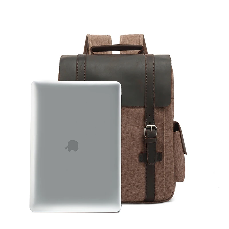 New Fashion Backpack Leather Canvas Men Backpack School Bag Military Backpack Women Rucksack Male Knapsack Bagpack Mochila