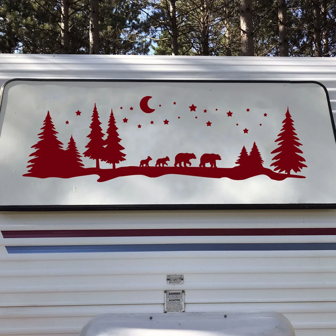 Camper Rv Bear Family Moon Stars Tree Wall Sticker Camping 4x4 Offroad Forest Travel Mountain Wall Decal Bedroom Vinyl Home