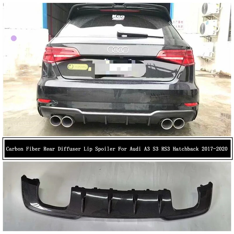 Dla Audi A3 S3 RS3 Sportback 2017 2018 2019 2020 z włókna węglowego tylny dyfuzor Lip Spoiler wysokiej jakości zderzak Auto akcesoria