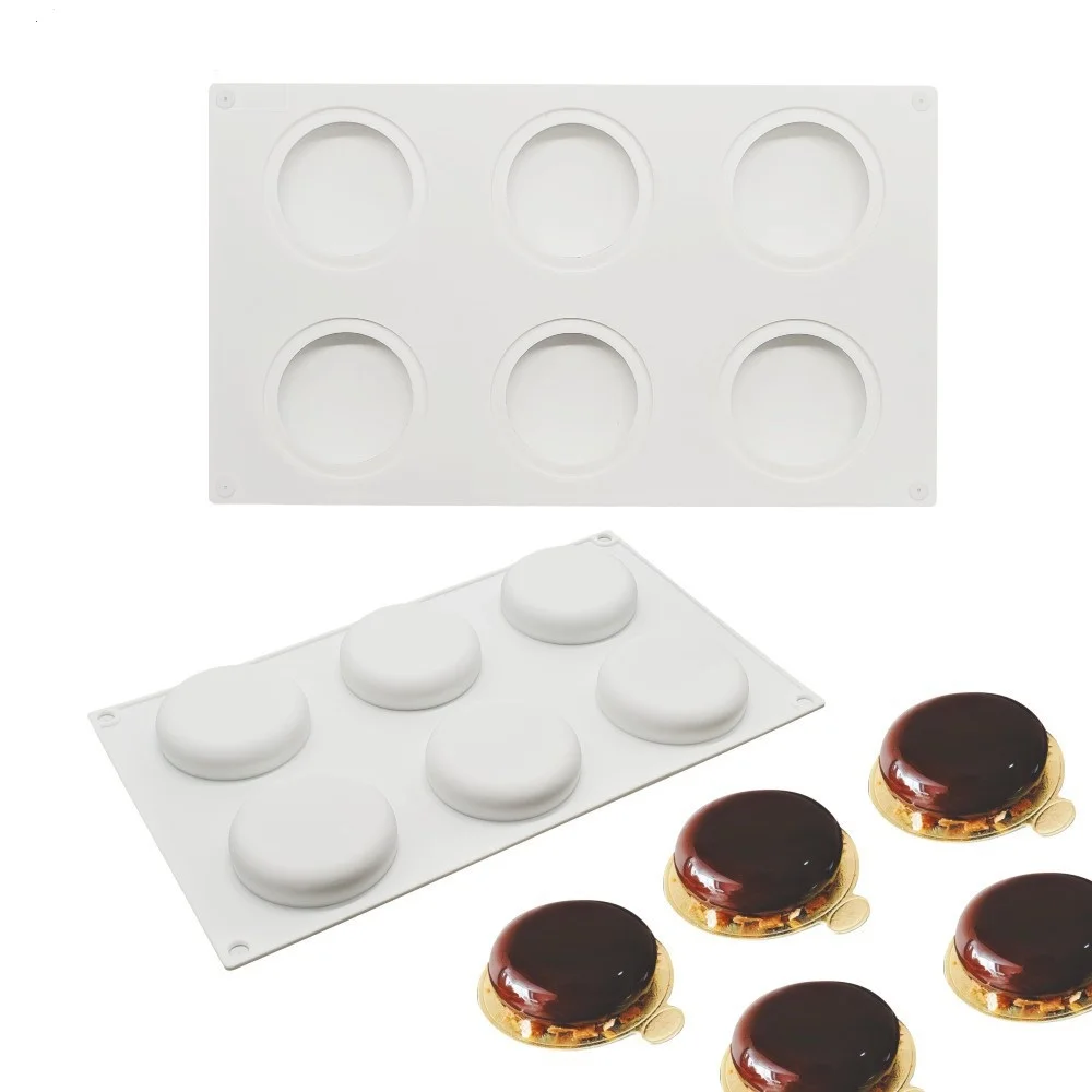 6 Holes Round Tart Decoration Dessert Silicone Tartlet Pastry Cake Mold For Baking Valentine's Day Wedding Mousse Mould