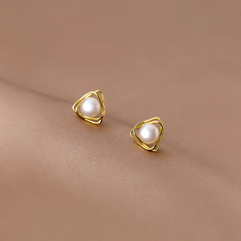 

Enosola 925 Sterling Silver Natural Baroque Pearl Geometric Line Stud Earrings for Women Fashion Charming Simple Party Jewelry