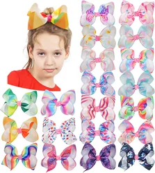 6 Inch Big Hair Bows Alligator Hair Clips Grosgrain Ribbon Rainbow Bow Unicorn Hair Clips for Girls Kids