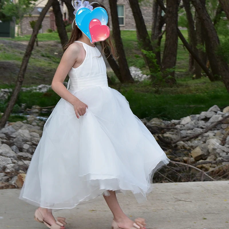 Cheap Long Princess Dresses White Flower Girls Dresses For Wedding Children Birthday Party Dress Little Girls Prom Pageant Gown