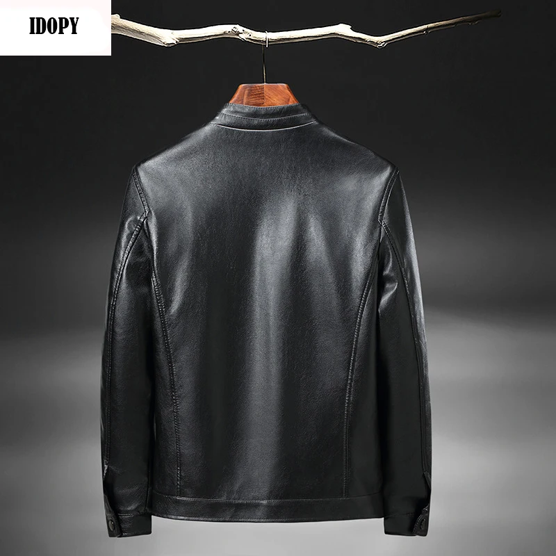 Idopy Mens Faux Leather Jackets PU Business High Quality Classic Motorcycle Bike Cowboy Jackets Male