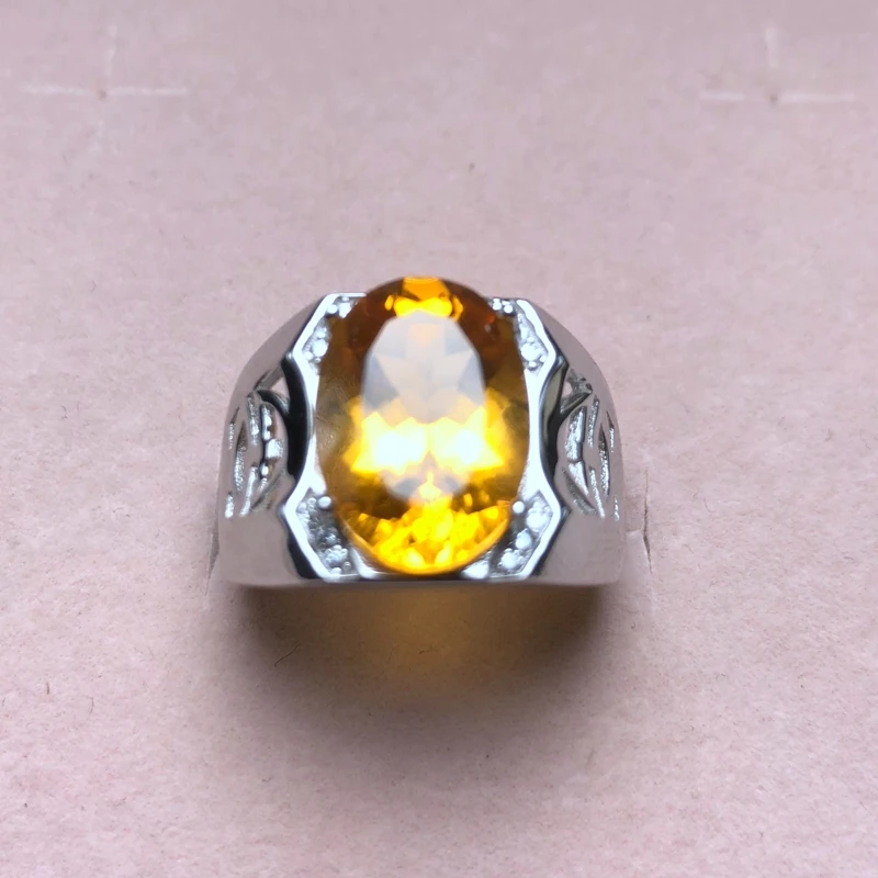 100% Natural Citrine Ring for Men Bright Fashion Jewelry Real 25 Silver Factory Direct Sell Good Cut Birthday Party Gift