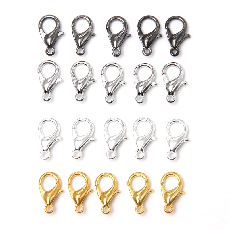 10/12mm 10Pcs Lobster Clasps Hook Silver Color Black Alloy Clasps for Bracelet Necklace Diy Jewelry Making Jewelry Findings