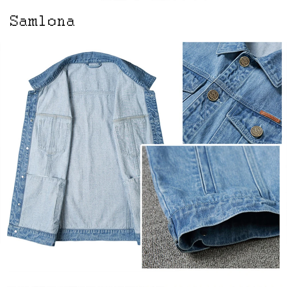 Samlona Plus Size Men Denim Jackets Sleeveless Jean Mens Fashion 2022 Single breasted Vest Coats Solid Blue Casual Jeans Jacket