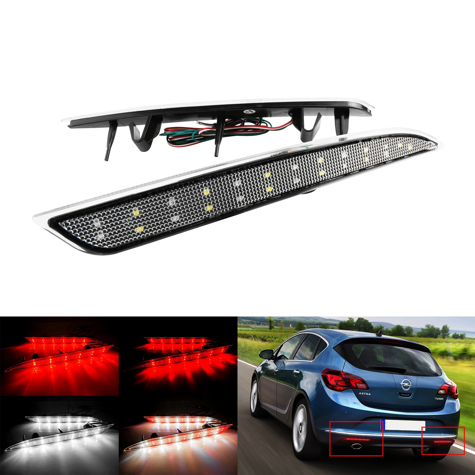 2x Clear Lens LED Rear Bumper Reflector Brake Stop Reverse Light For Opel Vauxhall Astra J 09-12