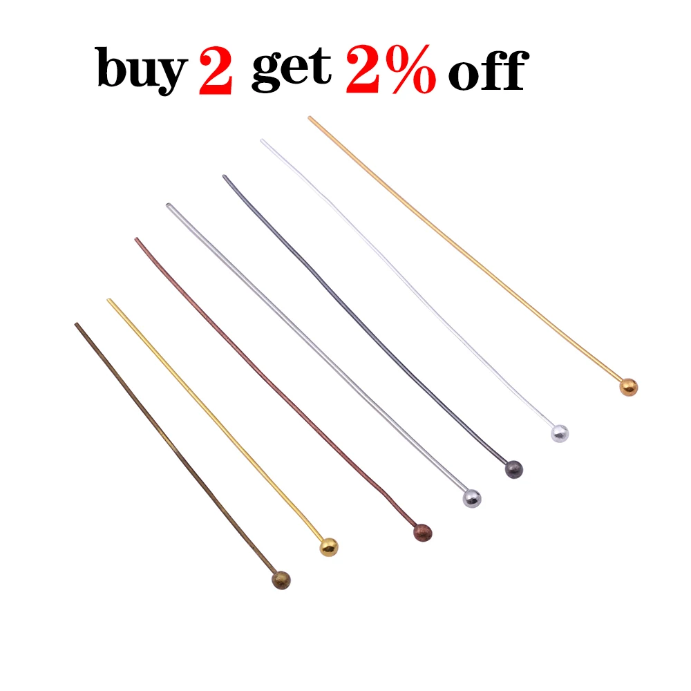 50-200pcs/lot 16 20 25 30 40mm Gold Metal Ball Head Pins For Diy Jewelry Making Head pins Findings Dia 0.5mm Supplies