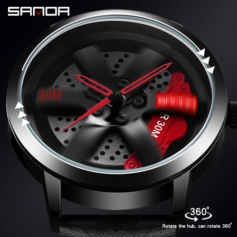 SANDA Real 3D Model Spinning Car Wheel Hub Watch Luxury Fashion Move Waterproof Super Car Rim Watches For Men Orologio da uomo