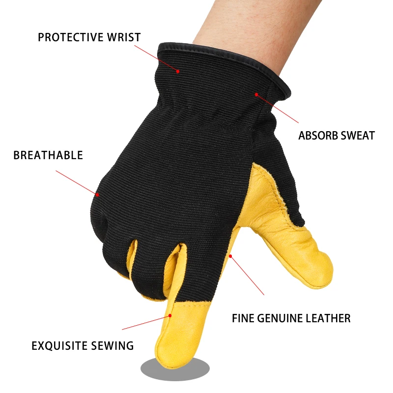 Qiangleaf 3pcs Mechanical Maintenance Working Gloves Men Safety Protective Glove Cowhide Leather fashion sports gloves 9530NP