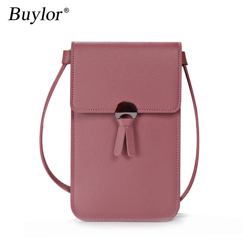 

Buylor Girls Cell Phone Bag Transparent Waterproof Touch Shoulder Bag Tassel Leather Smartphone Wallet Women Purse Card Pouch