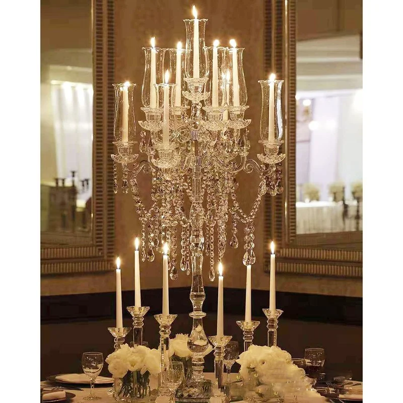 

Wholesale Height Crystal Hurricane 9 arms crystal candelabra for wedding centrepiece candelabra