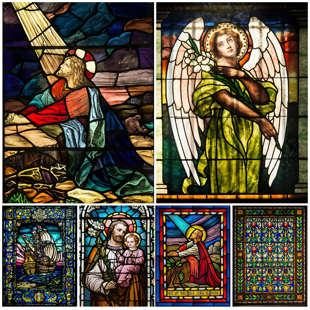 

The Blessed Virgin Mary And Jesus Christ Church Stained Glass Window Art Poster Prints Home Decoration Wall Art Canvas Painting