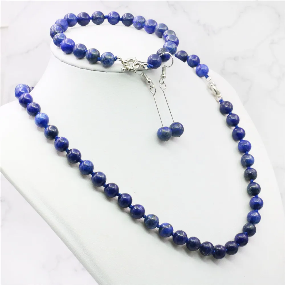 Jewelry set 8mm Egyptian Lapis Lazuli Round Beads necklace bracelet earrings Natural Stone Christmas gifts BV110 Wholesale Price