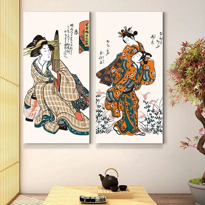 Japanese Ukiyoe Maid Canvas Painting Posters and Prints Wall Pictures for Living Room Print Home Decor Art Vintage Poster