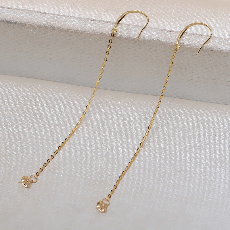 Hot 18K Gold AU750 Earrings Mountings Findings Mounts Base Jewelry Settings Accessories Part for Pearls Jade Agate Coral Crystal