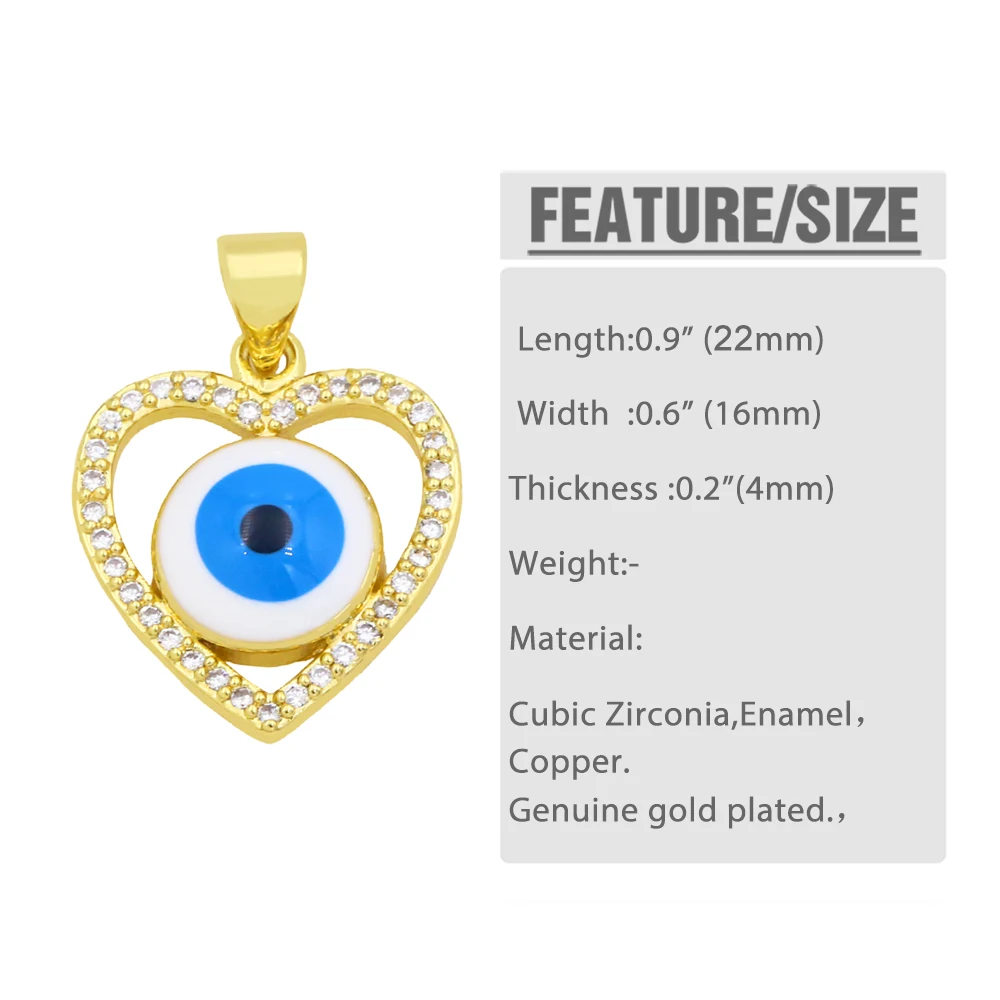 OCESRIO DIY Enamel Cute Gold Plated Heart Evil Greek Eye Necklace Pendant for Jewelry Making Copper Cubic Zirconia pdta496